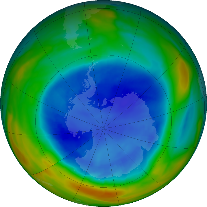 Antarctic ozone map for 25 August 2018